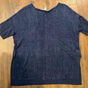 J. Jill Navy Blue Linen Blend Top